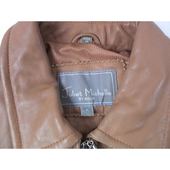Juliet Michelle Women's Soft Lamb Skin L Brown Mustard Leather Zip up Jacket Coa - Picture 3 of 12
